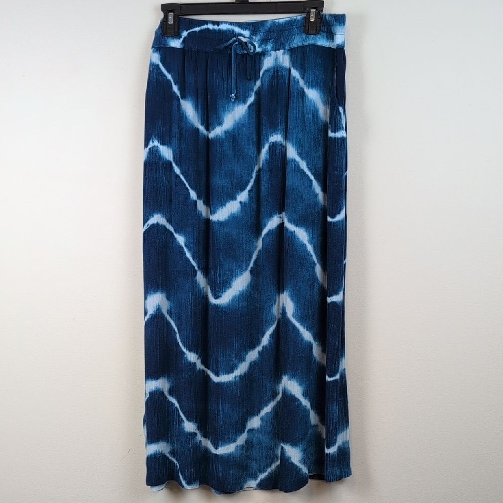 Garnet Hill Raelle Blue Tie-Dye Maxi Skirt Size L Boho Hippie NWT
